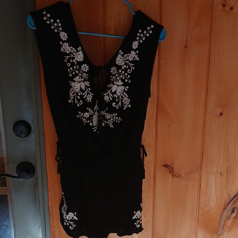 Black Floral Embroidered Romper